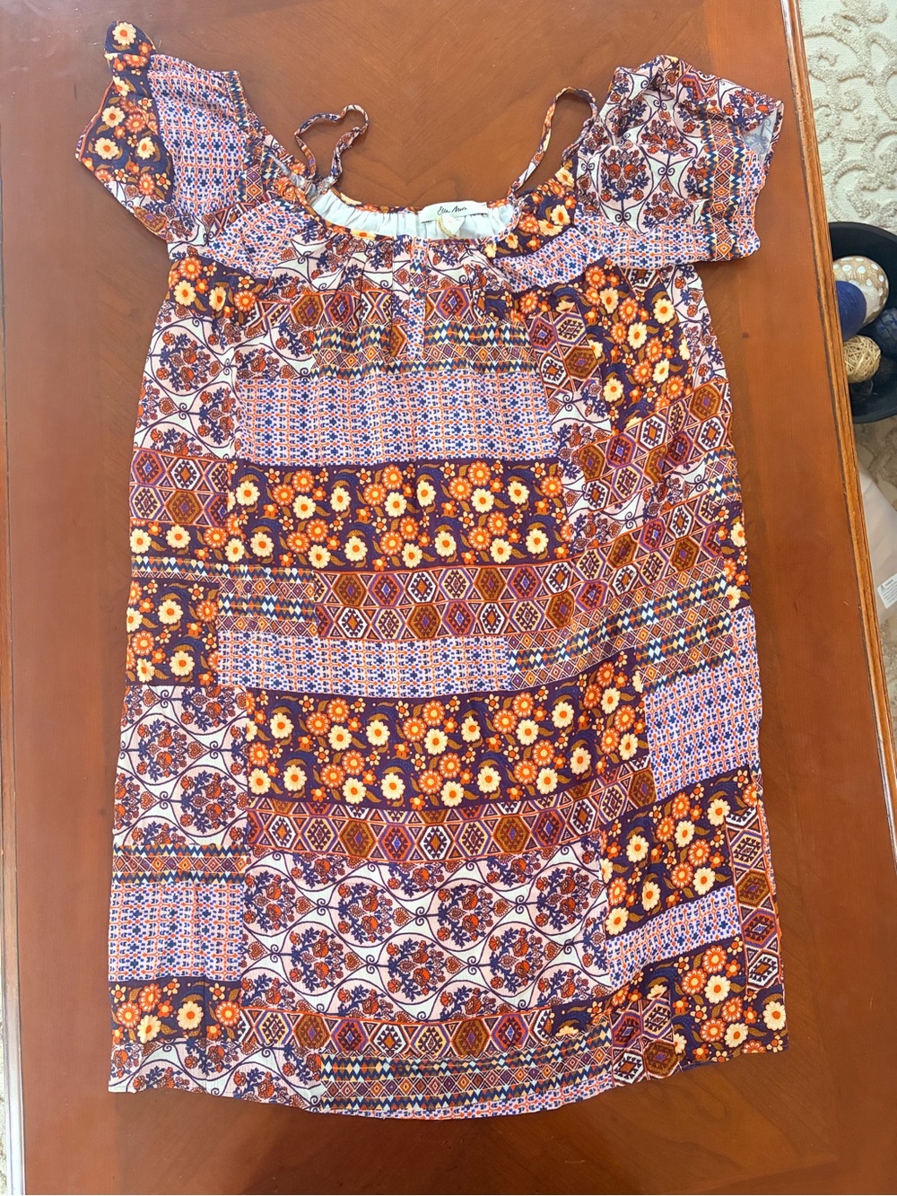 Boho Floral Patchwork Mini Dress - Orange Multi
